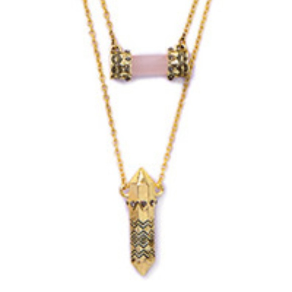 Boho Layered Double Rhinestone Bullet Necklace - Picture 3 of 8